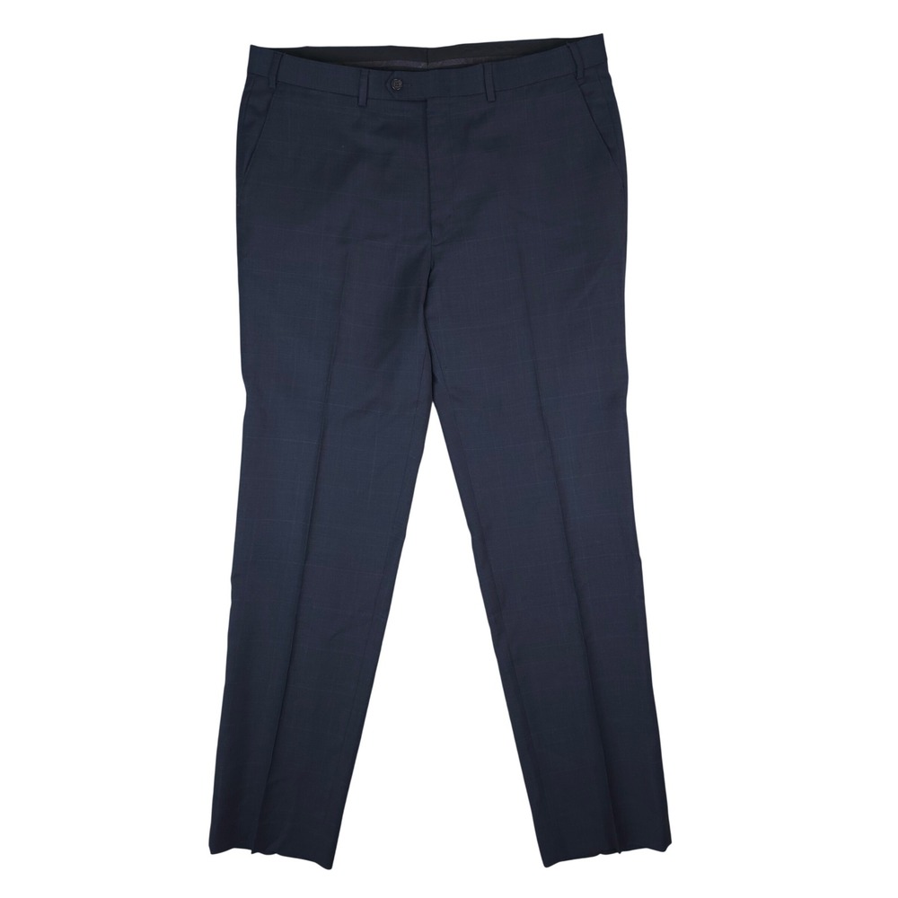 Lauren Ralph Lauren Suit Pants Mens 38x34 Navy Blue 100% Wool Plaid Flat Front
